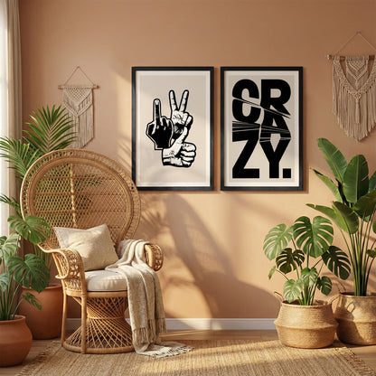 Crazy Hand Gesture Contemporary Wall Art Set of 2