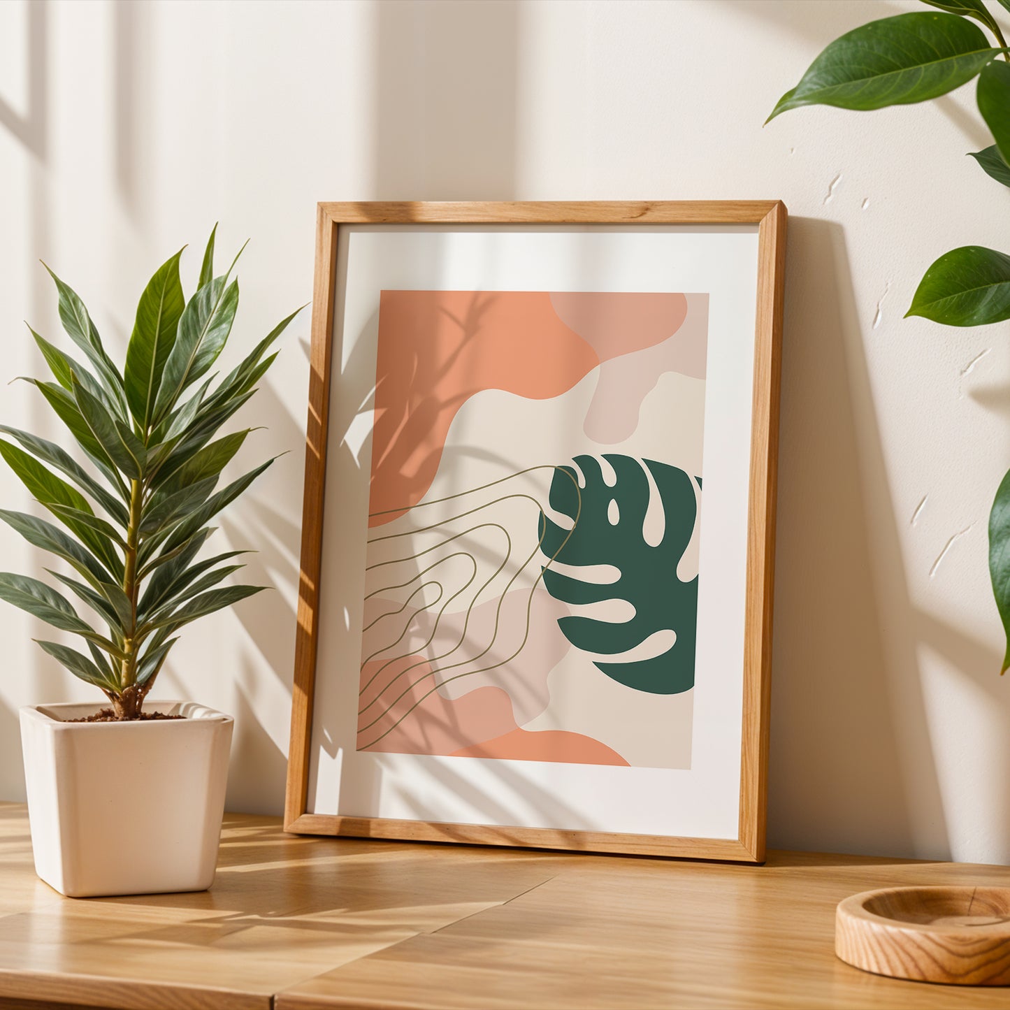 Abstract Monstera Leaf Wall Frame – Set of 1