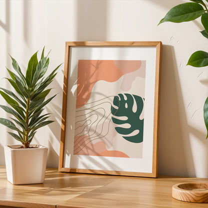 Abstract Monstera Leaf Wall Frame – Set of 1