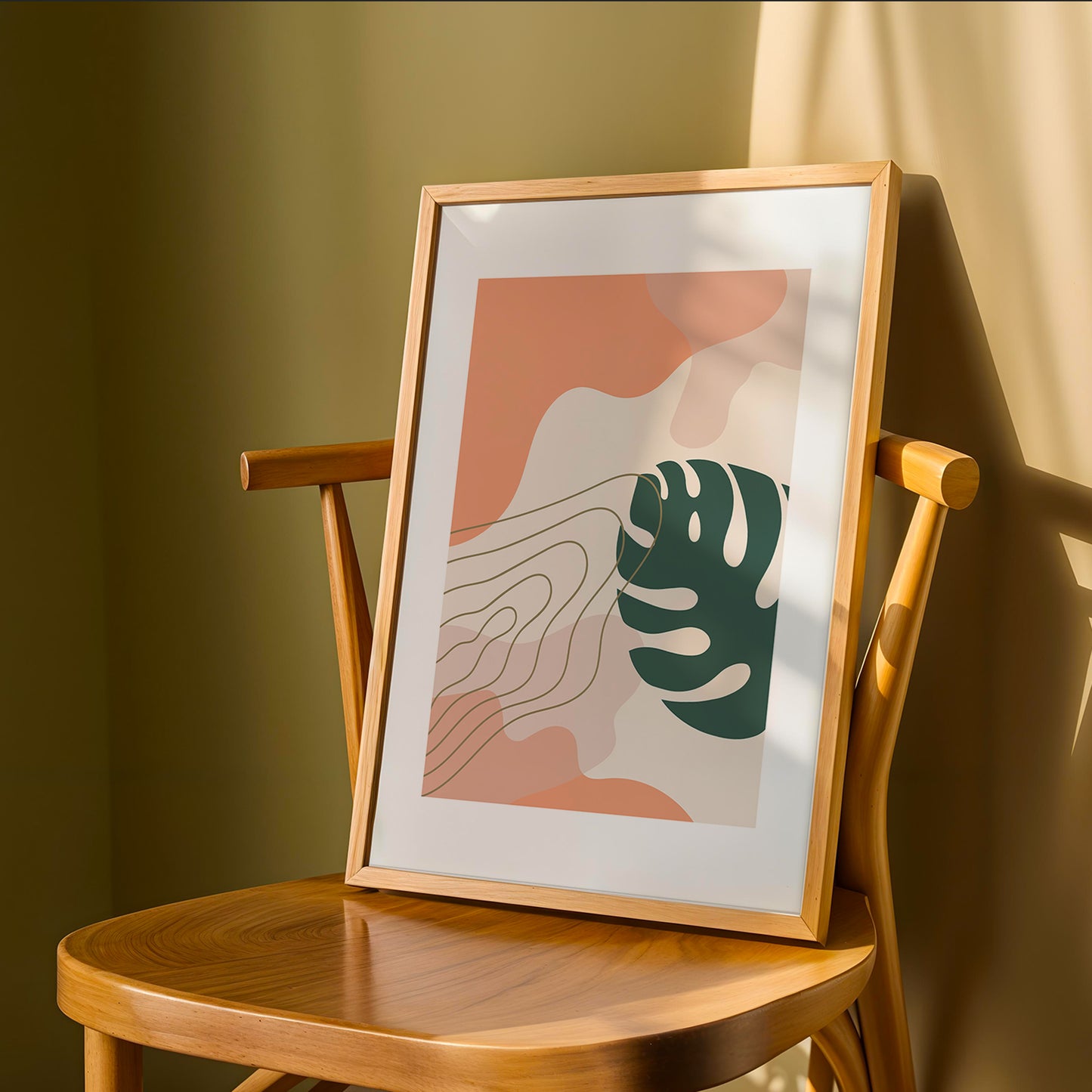 Abstract Monstera Leaf Wall Frame – Set of 1