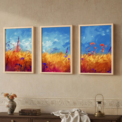 Golden Meadow Landscape Wall Frames Set of 3