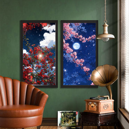 Moonlit Sakura Blossom Wall Frame Set of 2