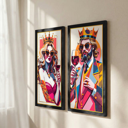 Royal Wine Couple Wall Frame Set Set of 2