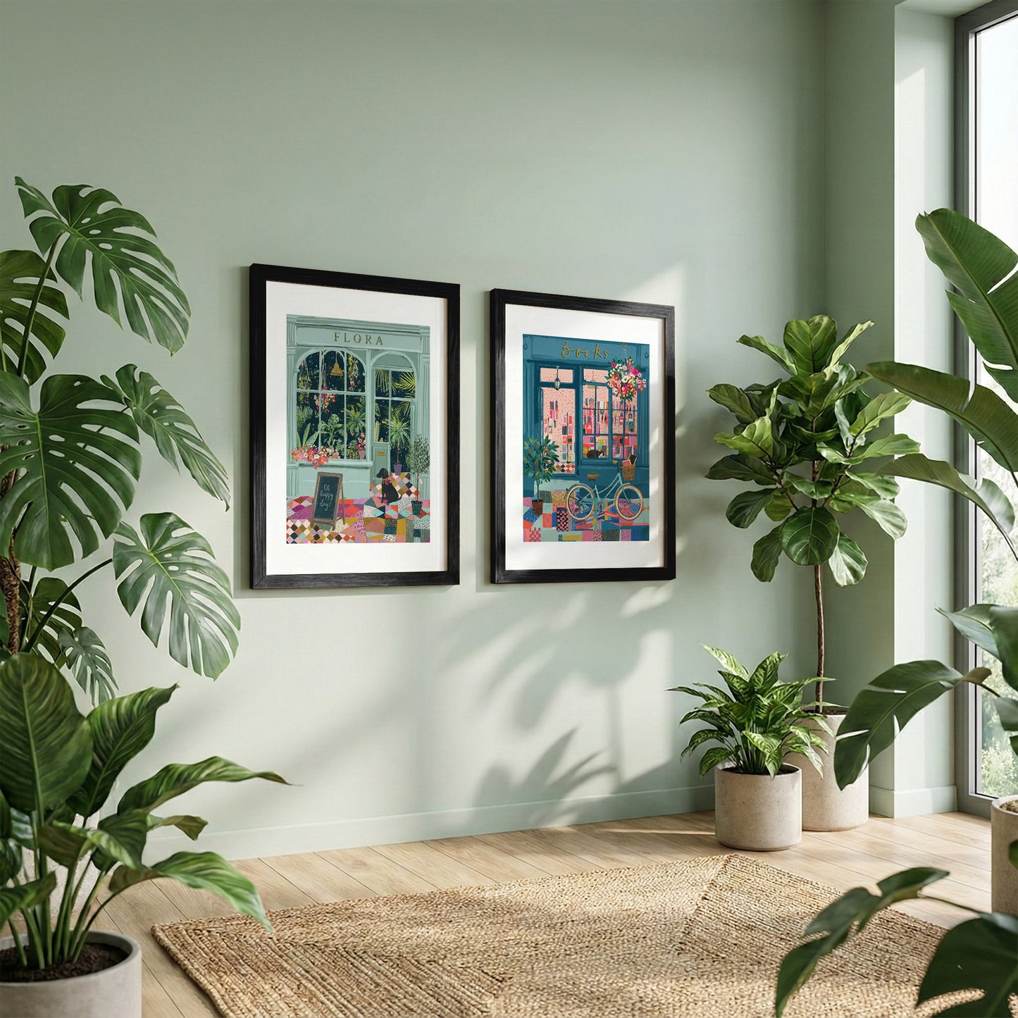 Vintage Café & Bookstore Wall Frame Set of 2