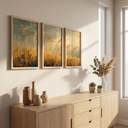 Golden Wheat Field Wall Art Frames Set of 3