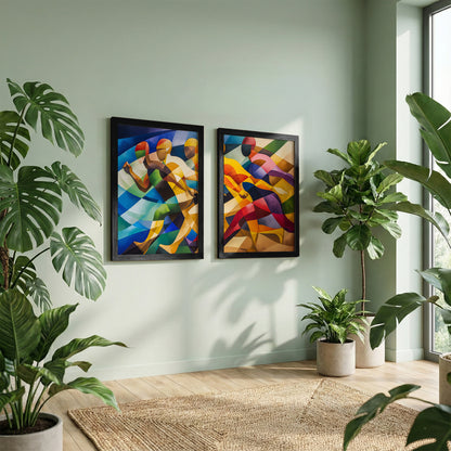 Vibrant Abstract Figures Poster Set of 2