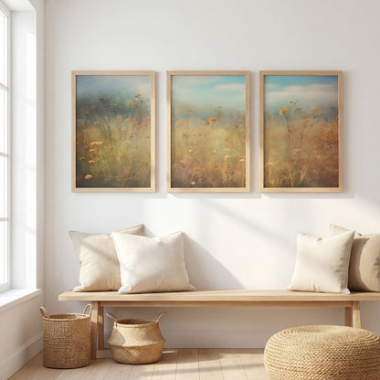 Pastel Wildflower Field Framed Prints Set of 3
