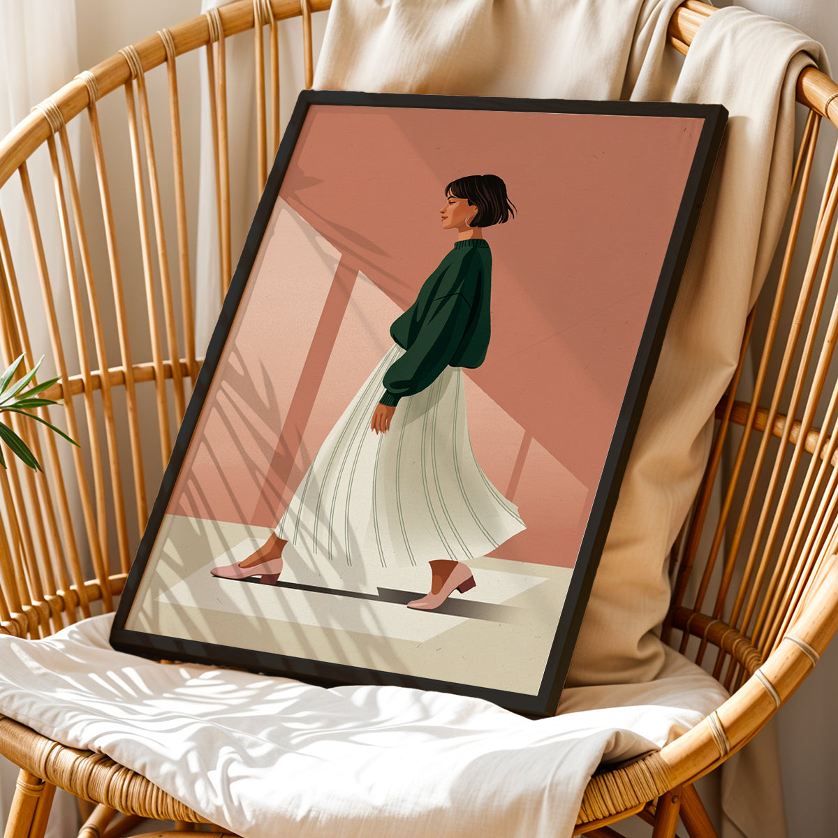 Minimalist Walking Woman Framed Wall Art