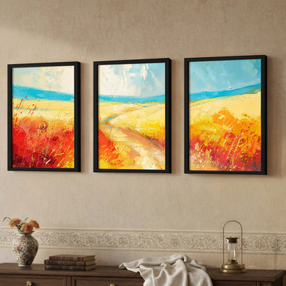 Abstract Coastal Landscape Framed Posters Set of 3