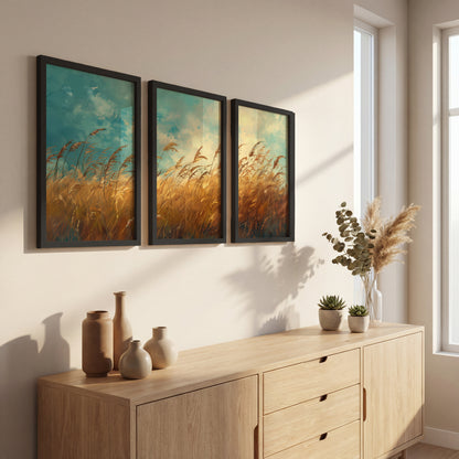 Rustic Wheat Field Landscape Wall Frames Set of 3