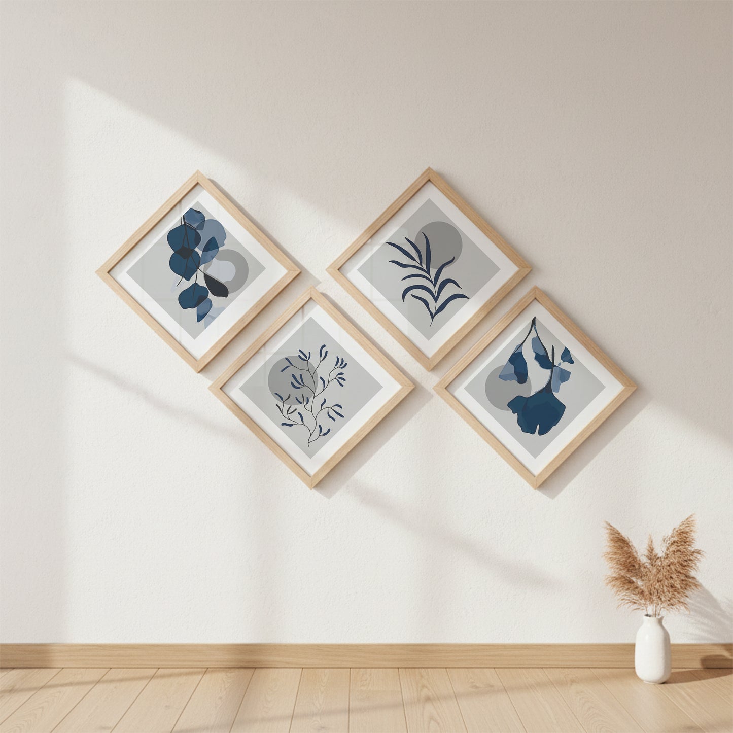 Minimal Blue Botanical Wall Frame Set of 4