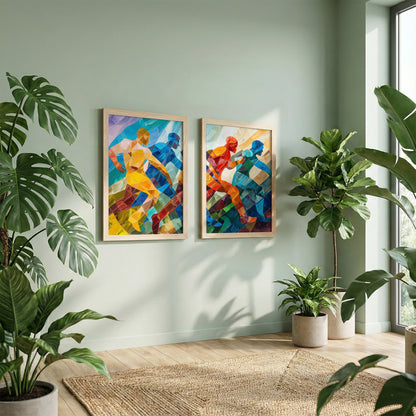 Dynamic Runner Art Poster Set of 2