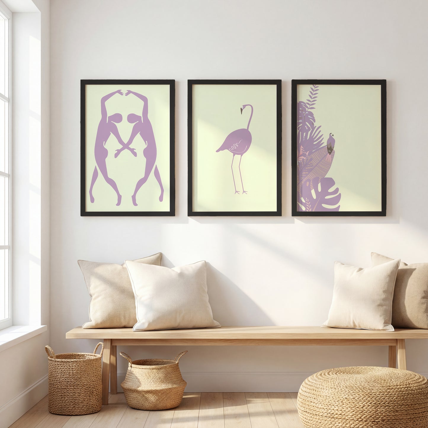 Pastel Flamingo Wall Frames Set of 3