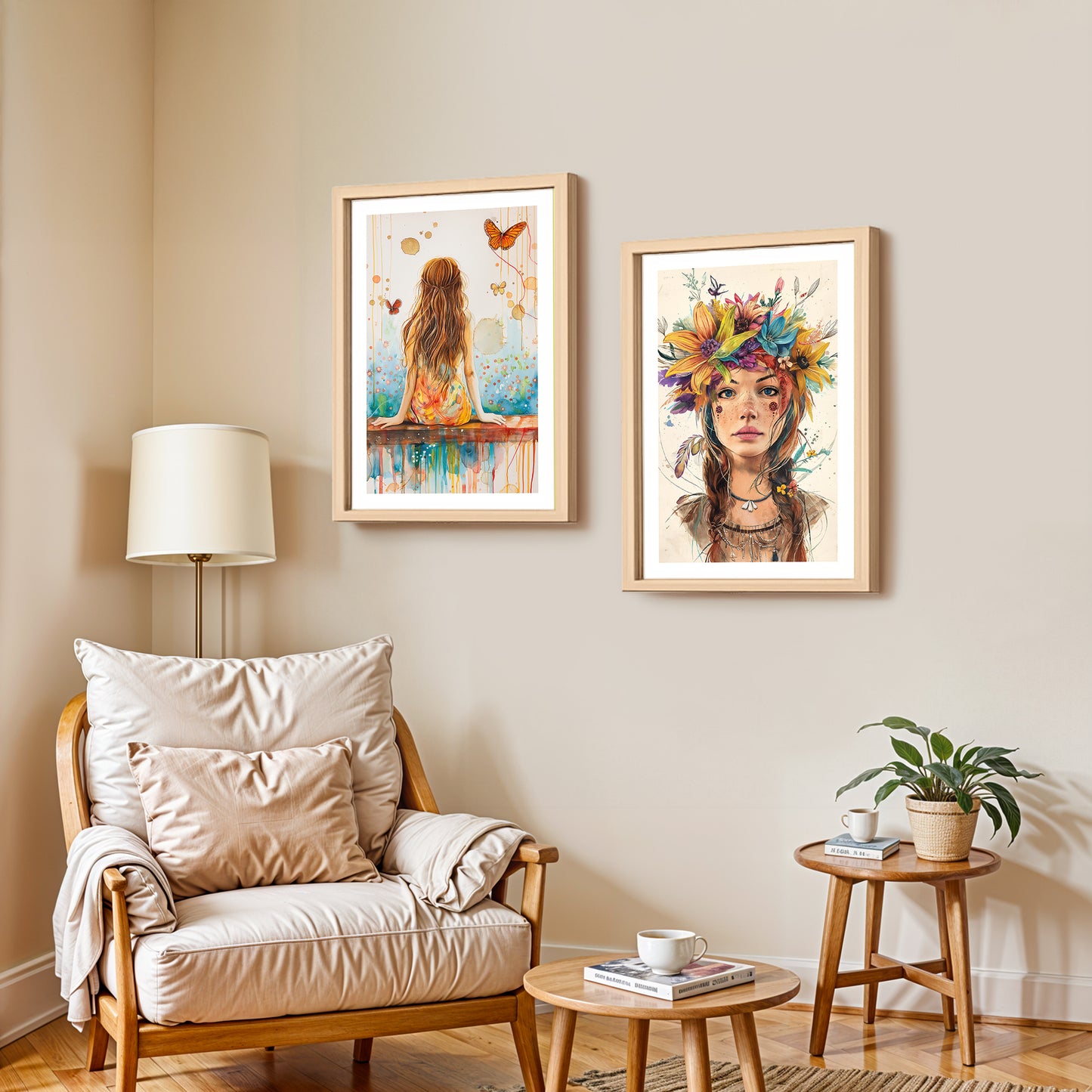 Boho Butterfly Girl Wall Art Set