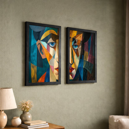 Modern Cubist Portrait Poster Set of 2