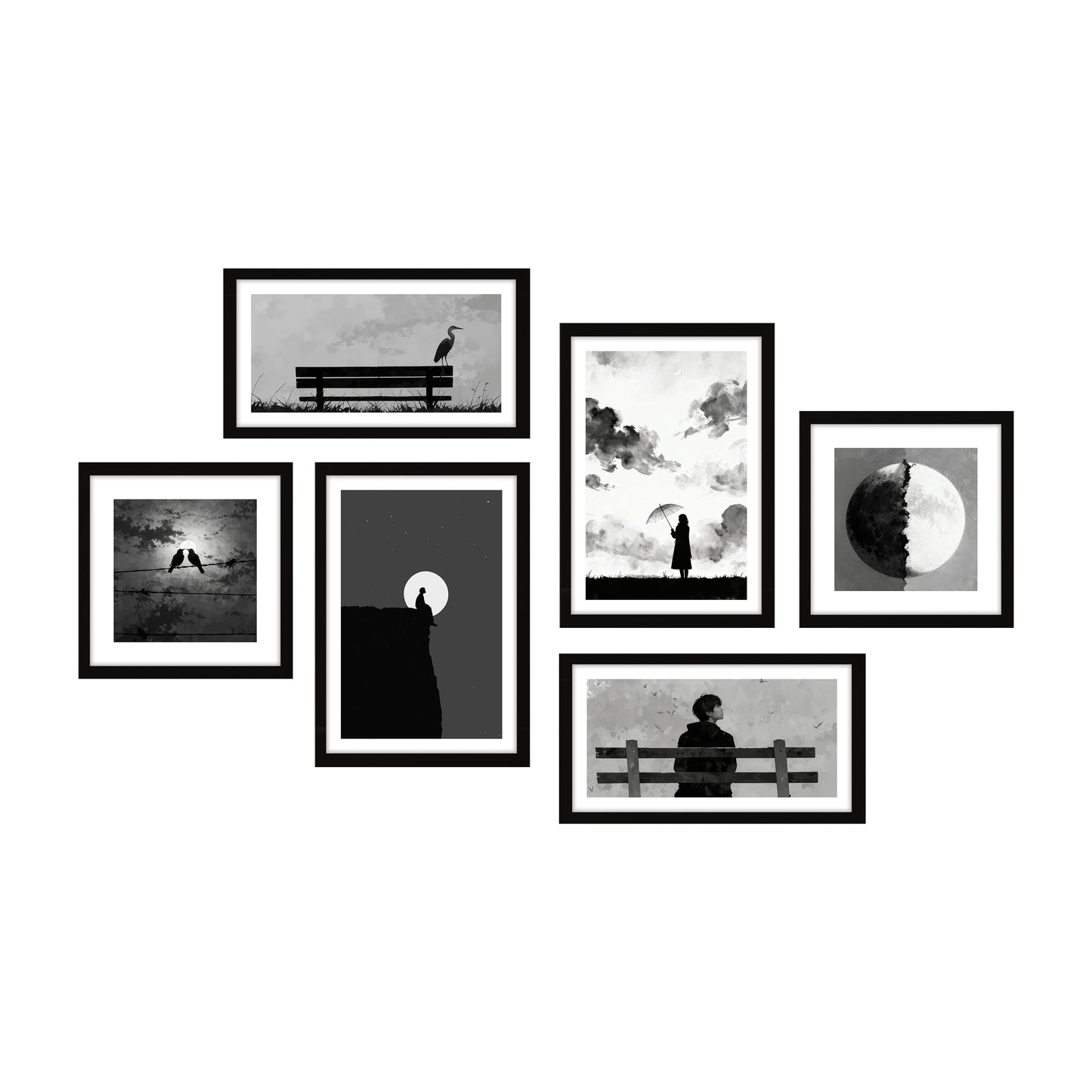 Black & White Minimal Wall Art Set of 6
