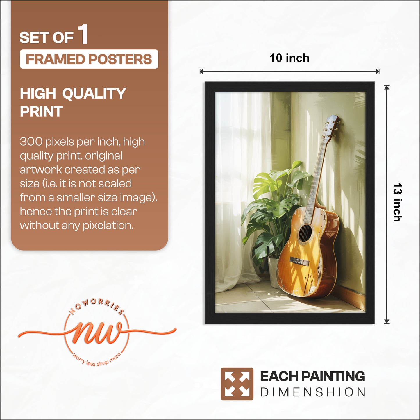Acoustic Guitar & Greenery Framed Wall Art