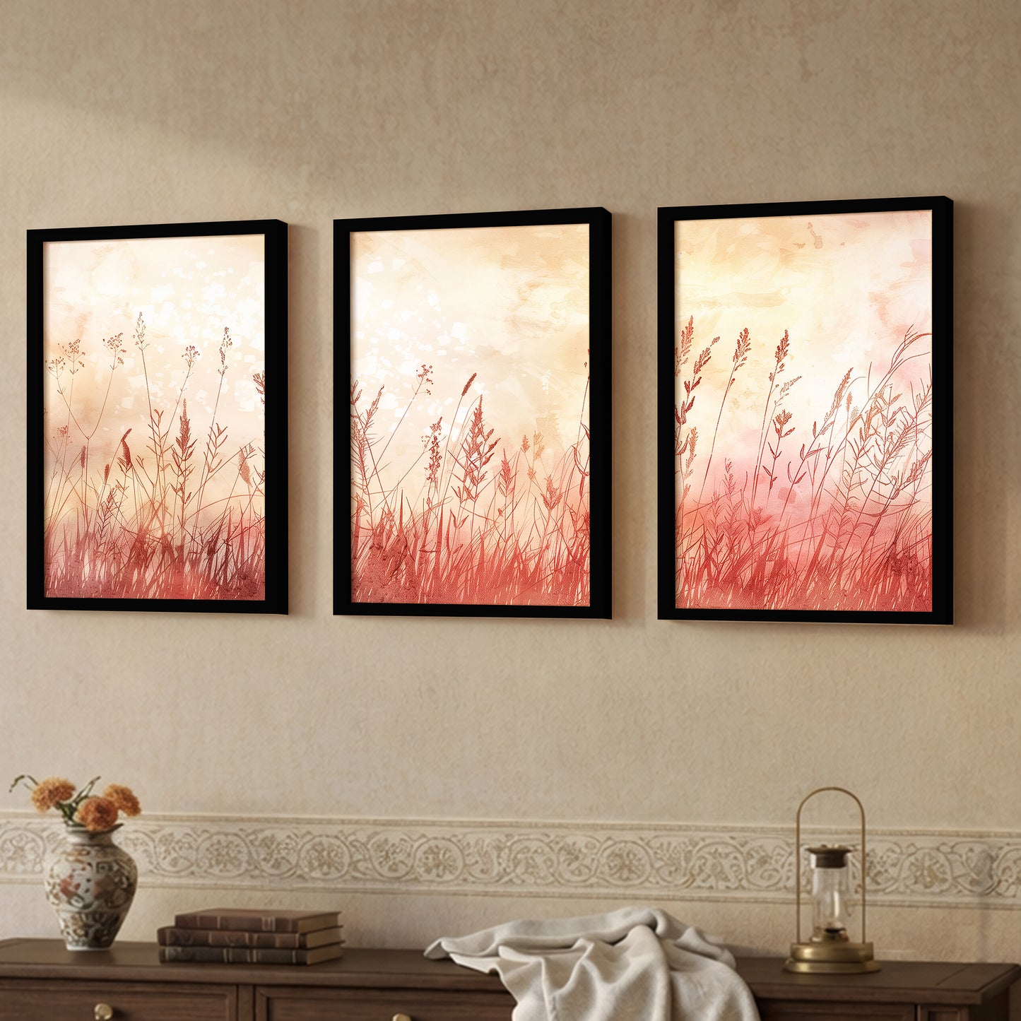 Blush Wildflower Botanical Wall Frames Set of 3
