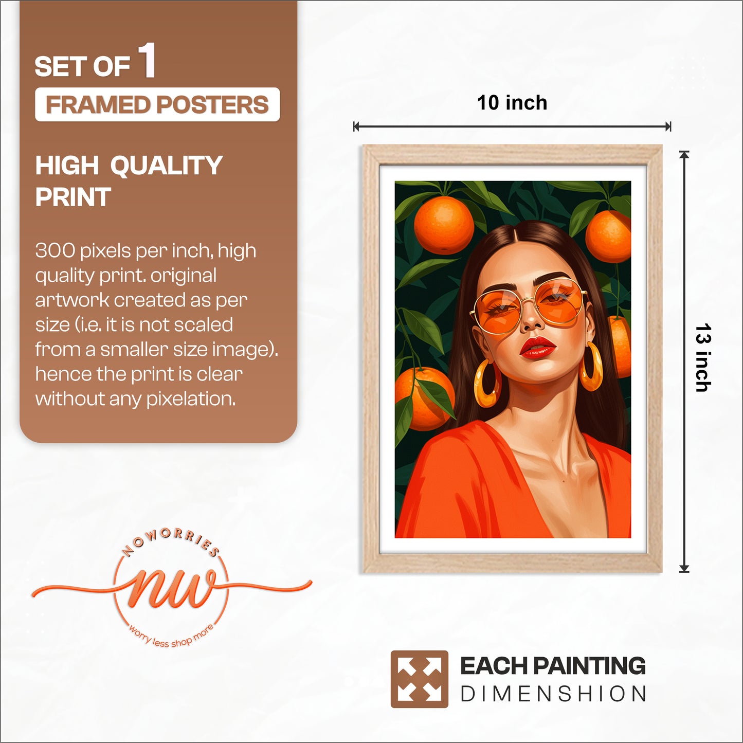 Orange Aesthetic Fashion Portrait Framed Wall Art