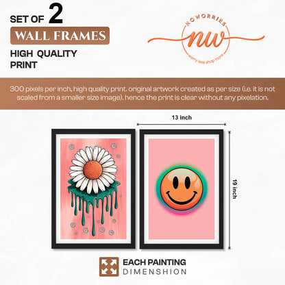 Smiley Daisy Aesthetic Wall Art Set of 2
