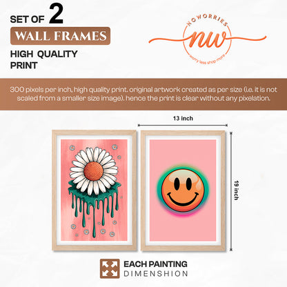 Smiley Daisy Aesthetic Wall Art Set of 2
