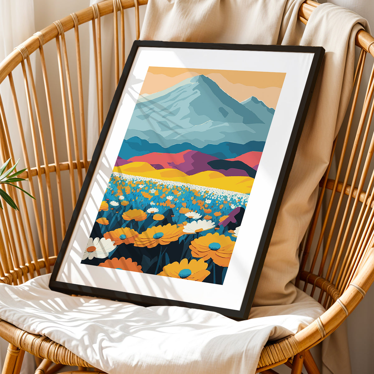 Mountain & Wildflower Landscape Wall Frame – Set of 1