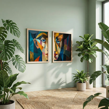 Modern Cubist Portrait Poster Set of 2