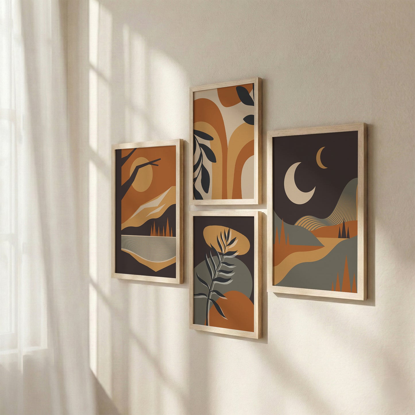 Abstract Boho Landscape Wall Art Set of 4