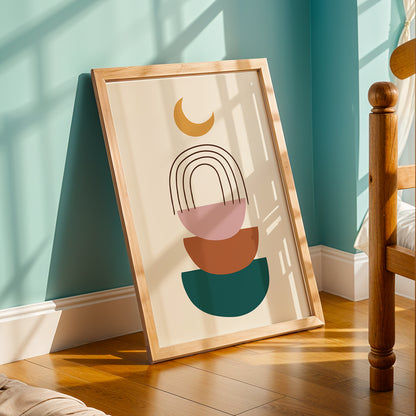 Boho Rainbow Moon Wall Art