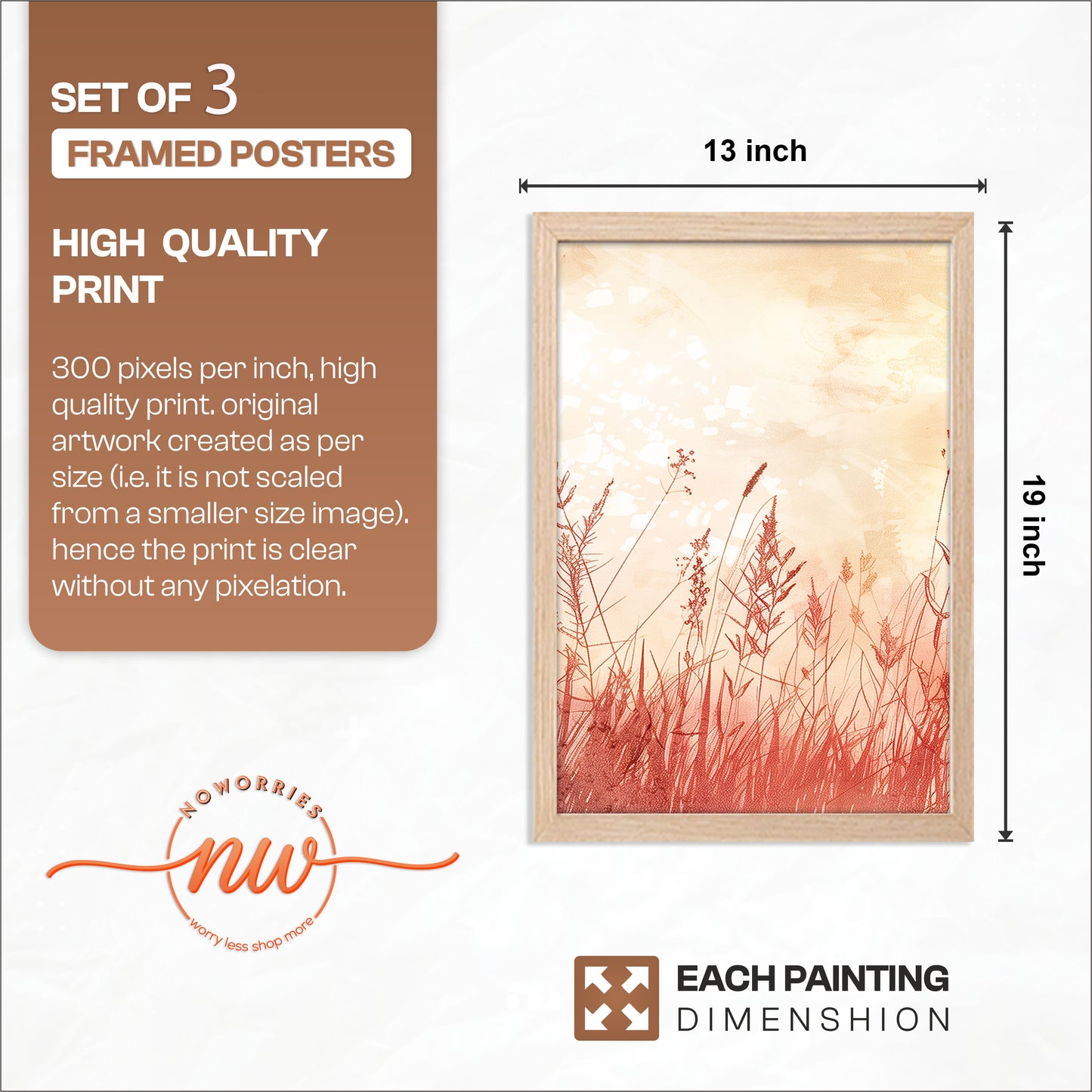 Blush Wildflower Botanical Wall Frames Set of 3