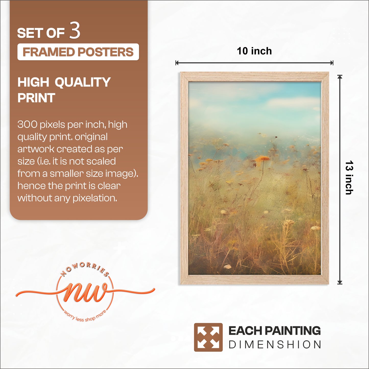 Pastel Wildflower Field Framed Prints Set of 3