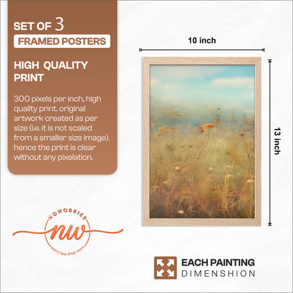 Pastel Wildflower Field Framed Prints Set of 3