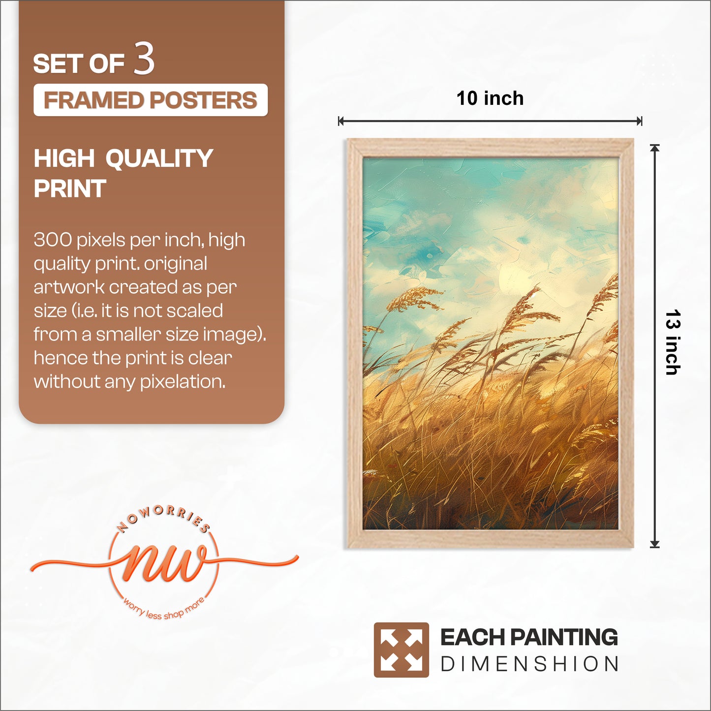 Rustic Wheat Field Landscape Wall Frames Set of 3