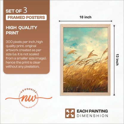 Rustic Wheat Field Landscape Wall Frames Set of 3