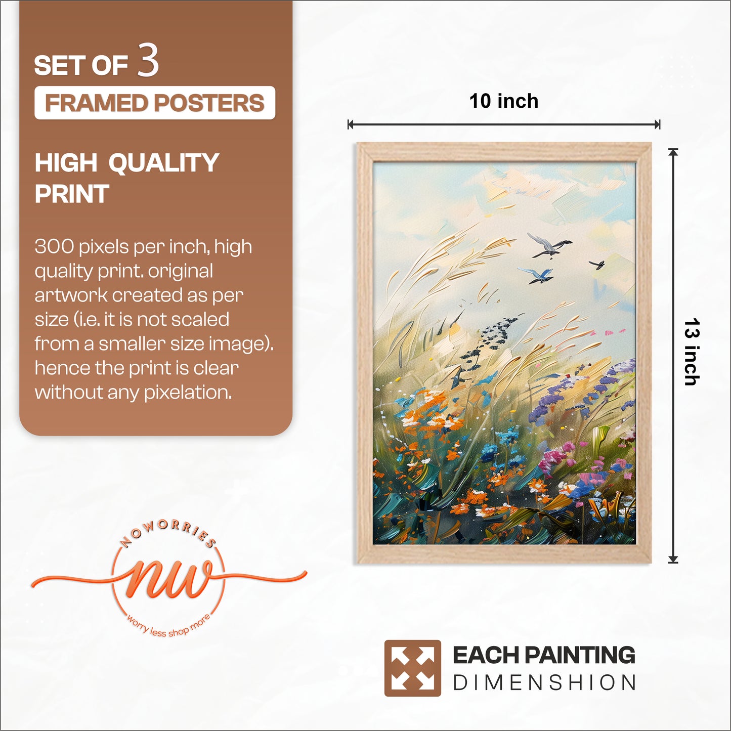 Wildflower Meadow Landscape Wall Art Set of 3