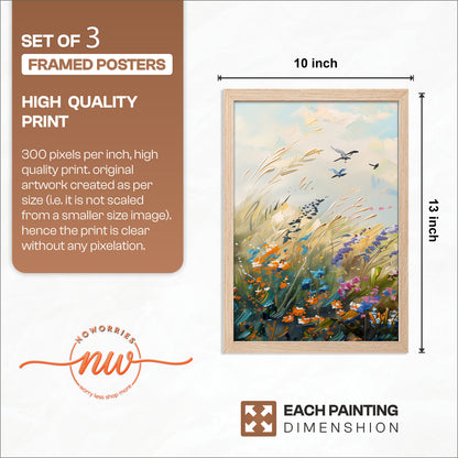Wildflower Meadow Landscape Wall Art Set of 3