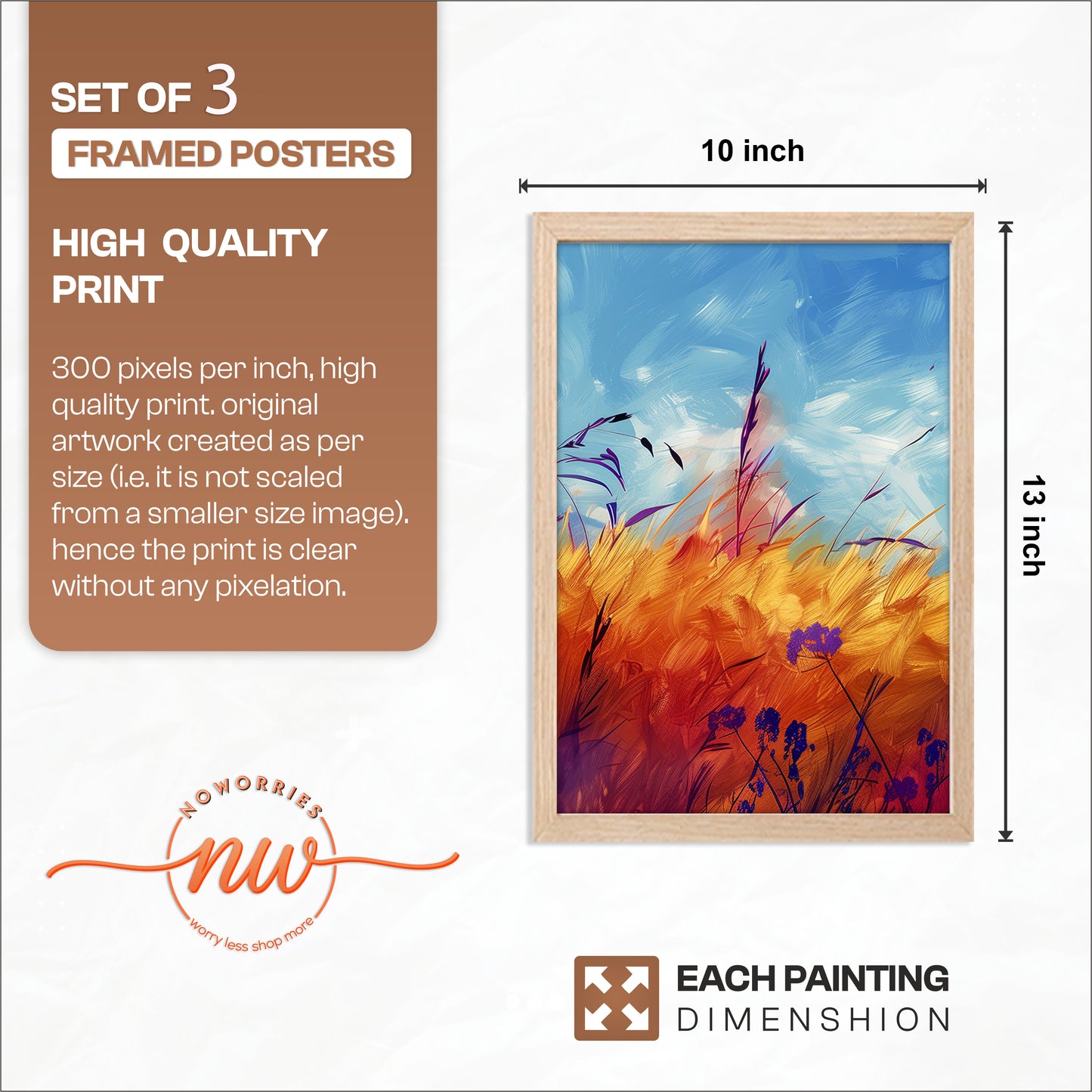 Golden Meadow Landscape Wall Frames Set of 3
