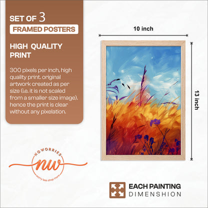 Golden Meadow Landscape Wall Frames Set of 3
