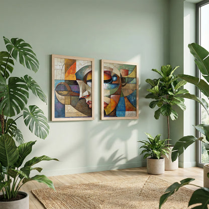 Abstract Cubist Faces Wall Art Set