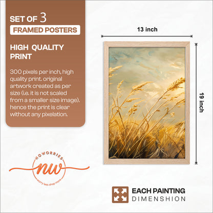 Golden Wheat Field Wall Art Frames Set of 3
