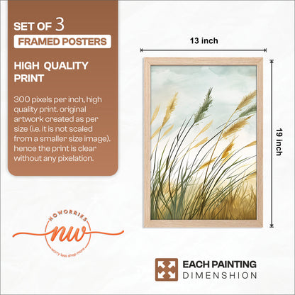 Minimalist Pampas Grass Botanical Wall Art Set of 3