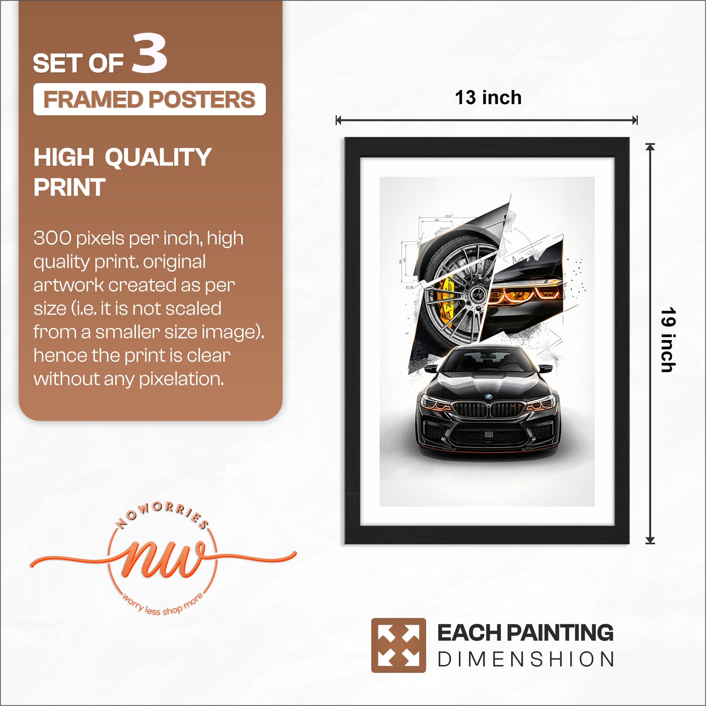 BMW Sketch Wall Frame Set of 3