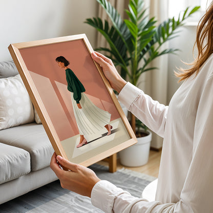 Minimalist Walking Woman Framed Wall Art