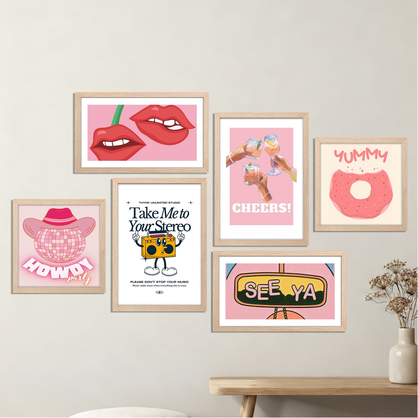 Bubblegum Wall Art Set of 6