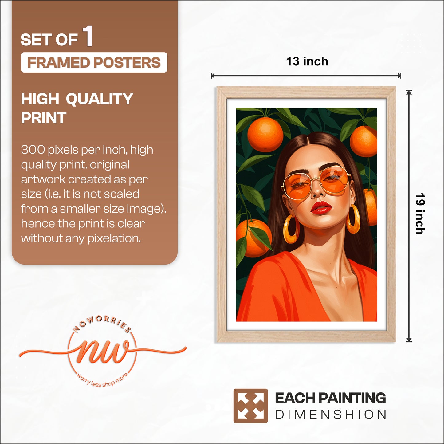 Orange Aesthetic Fashion Portrait Framed Wall Art