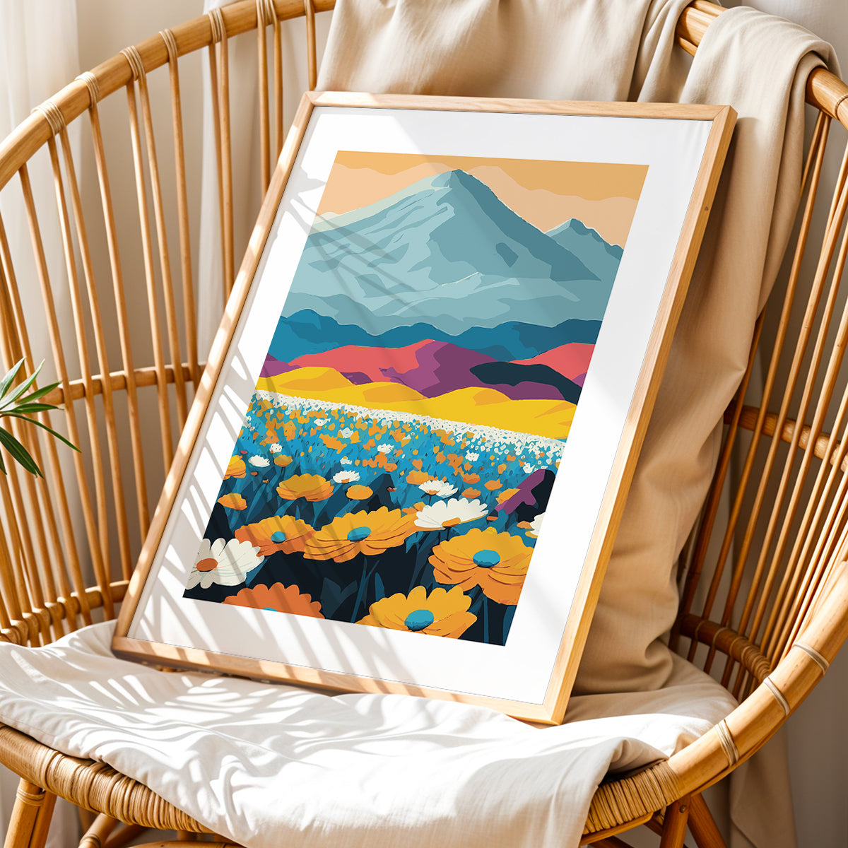 Mountain & Wildflower Landscape Wall Frame – Set of 1