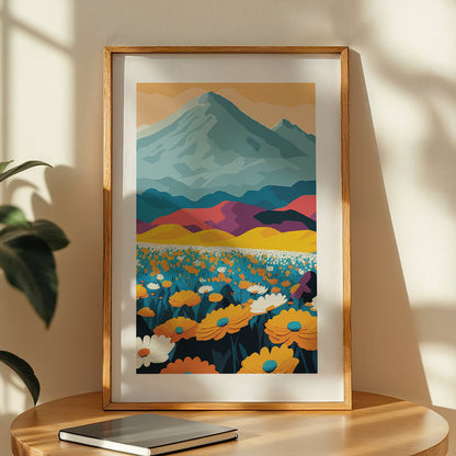 Mountain & Wildflower Landscape Wall Frame – Set of 1