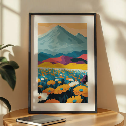 Mountain & Wildflower Landscape Wall Frame – Set of 1