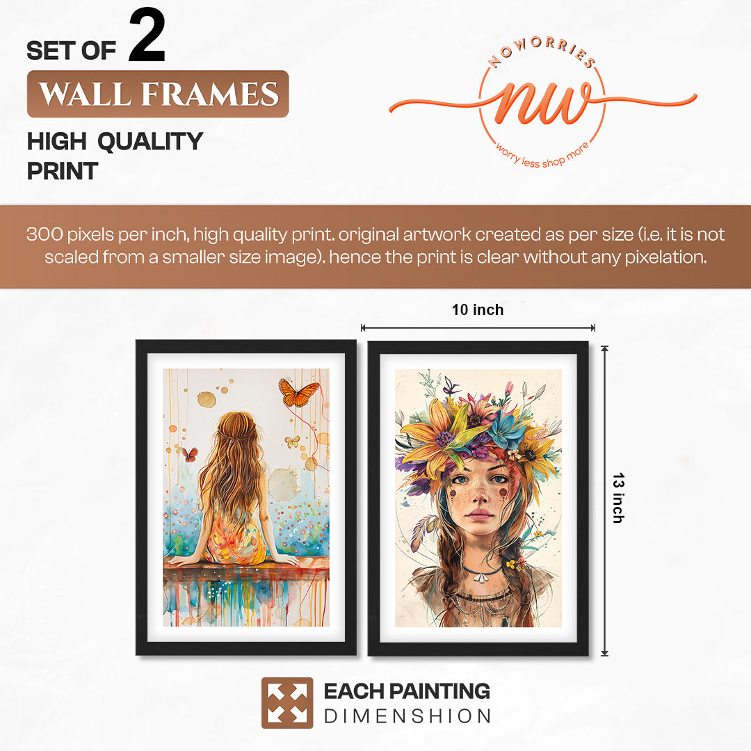 Boho Butterfly Girl Wall Art Set