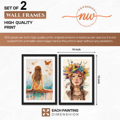 Boho Butterfly Girl Wall Art Set